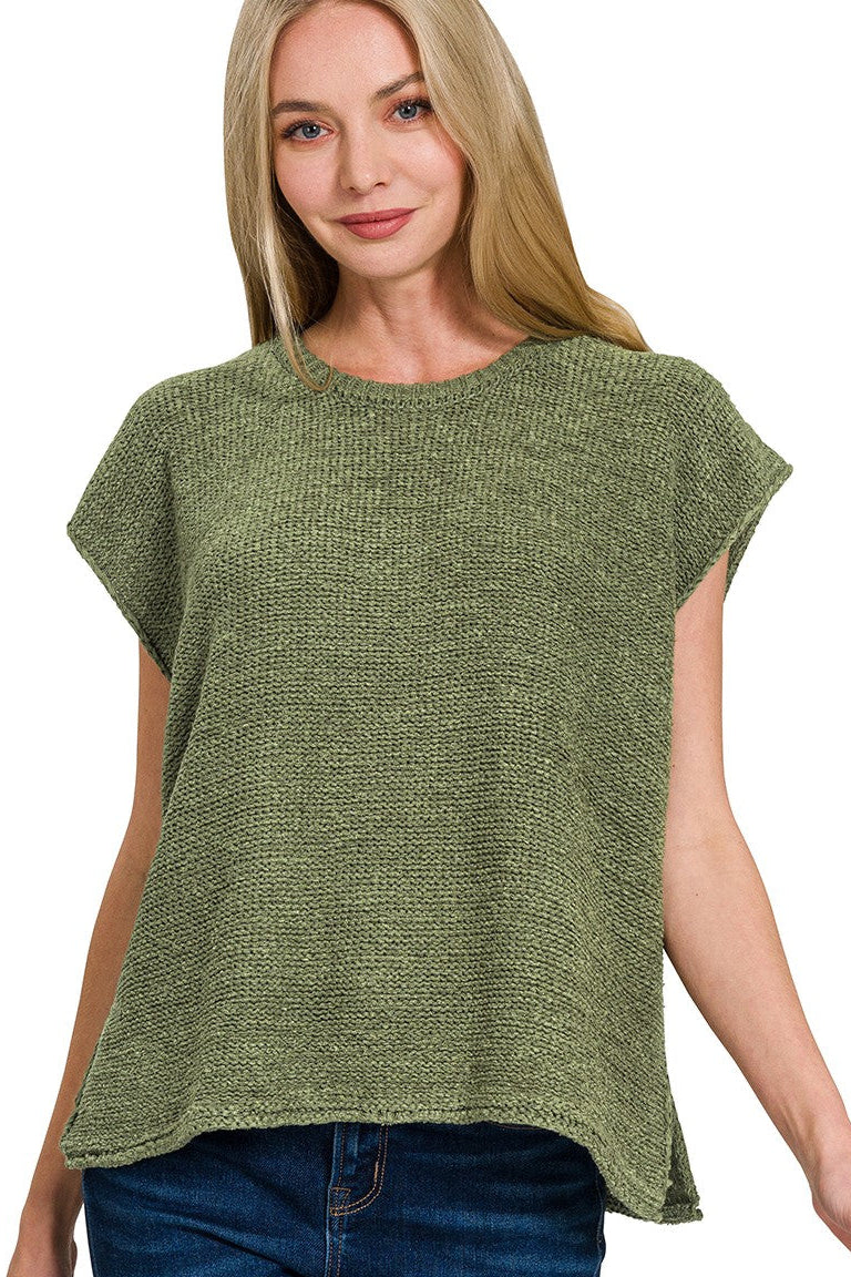 Oversized Sweater Vest Top | Olive