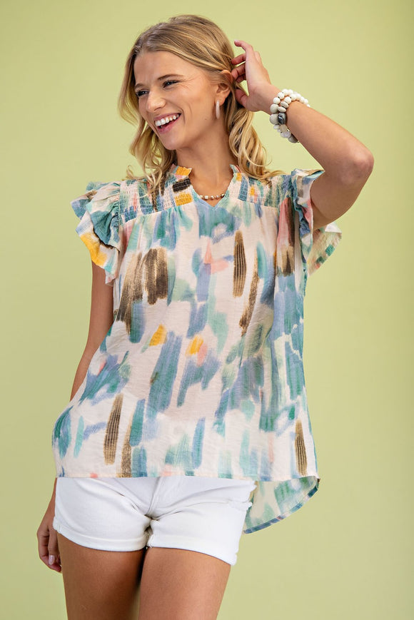 Abstract Watercolor Top | Blue