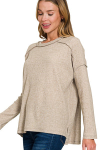 Brushed Ribbed Hi/Low Sweater | Heather Mocha