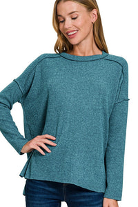 Brushed Ribbed Hi/Low Sweater | Teal