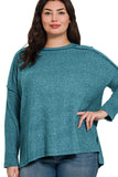 Brushed Ribbed Hi/Low Sweater | Teal