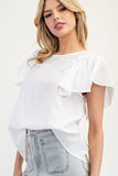 Ruffle Sleeve Pinch Detail Top | Off White