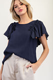 Ruffle Sleeve Pinch Detail Top | Navy