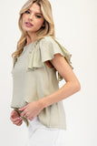 Ruffle Sleeve Pinch Detail Top | Sage