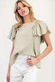 Ruffle Sleeve Pinch Detail Top | Sage