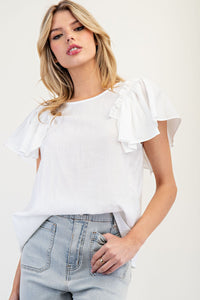 Ruffle Sleeve Pinch Detail Top | Off White