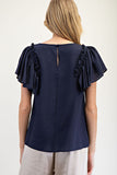 Ruffle Sleeve Pinch Detail Top | Navy