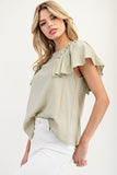 Ruffle Sleeve Pinch Detail Top | Sage