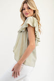 Ruffle Sleeve Pinch Detail Top | Sage