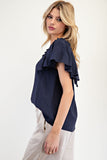 Ruffle Sleeve Pinch Detail Top | Navy