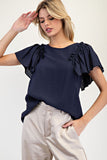 Ruffle Sleeve Pinch Detail Top | Navy