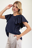 Ruffle Sleeve Pinch Detail Top | Navy