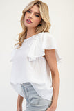 Ruffle Sleeve Pinch Detail Top | Off White