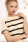 Scalloped Edge Stripe Sweater Top | Cream