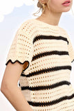 Scalloped Edge Stripe Sweater Top | Cream