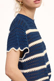 Scalloped Edge Stripe Sweater Top | Blue