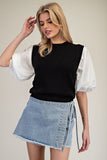 Bubble Half Sleeve Sweater Top | Black