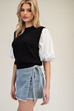 Bubble Half Sleeve Sweater Top | Black