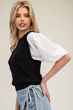 Bubble Half Sleeve Sweater Top | Black