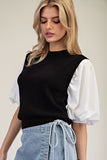 Bubble Half Sleeve Sweater Top | Black