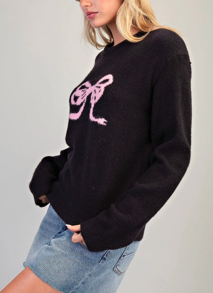 Bow Knit Sweater Top | Black
