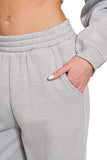 Fleece Raglan Sleeve Sweatpants 2 PC Set | Heather Grey