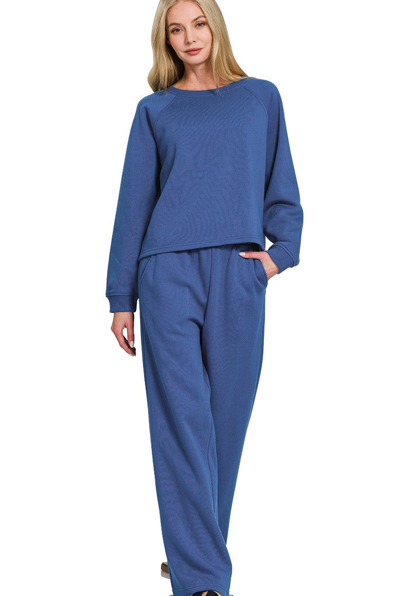 Fleece Raglan Sleeve Sweatpants 2 PC Set | Blue