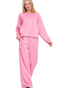 Fleece Raglan Sleeve Sweatpants 2 PC Set | Candy Pink