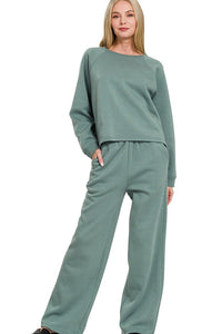 Fleece Raglan Sleeve Sweatpants 2 PC Set | Ash Jade