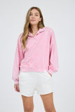 Washed Half Zip Collar Top | Pink