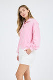 Washed Half Zip Collar Top | Pink