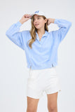 Washed Half Zip Collar Top | Blue