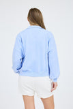 Washed Half Zip Collar Top | Blue