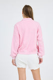 Washed Half Zip Collar Top | Pink