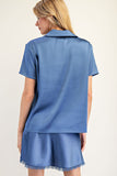 Silky Collared Placket Top | Indigo