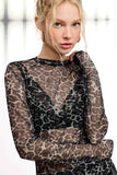 Semi Sheer Mesh Leopard Layering Top | Smoke