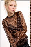 Semi Sheer Mesh Leopard Layering Top | Mahogany