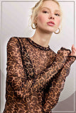 Semi Sheer Mesh Leopard Layering Top | Mahogany