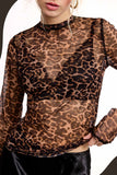 Semi Sheer Mesh Leopard Layering Top | Mahogany