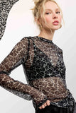 Semi Sheer Mesh Leopard Layering Top | Smoke