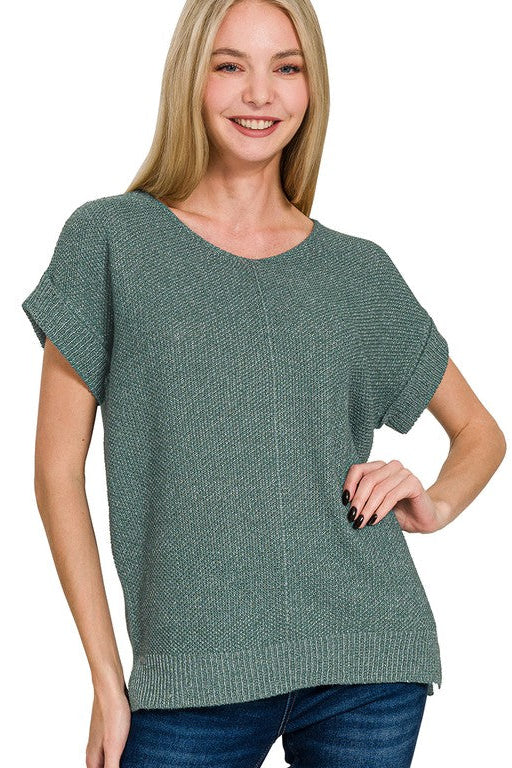 Center Seam Short Sleeve Sweater Top | Ash Jade