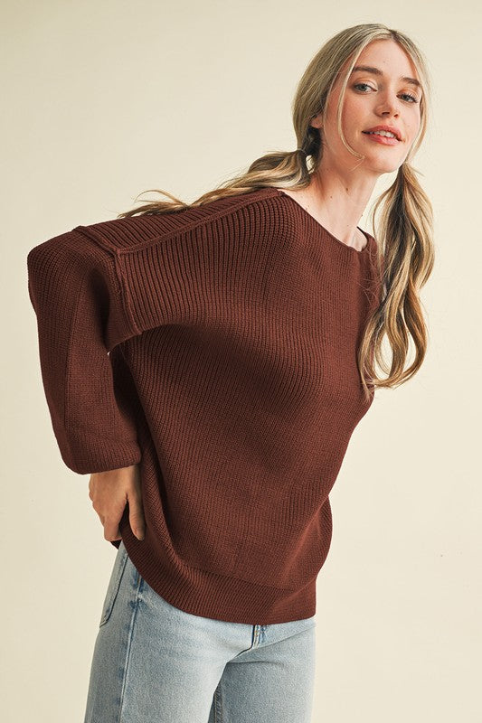 Boat Neck Ribbed Sweater Top | Hot Chocolate