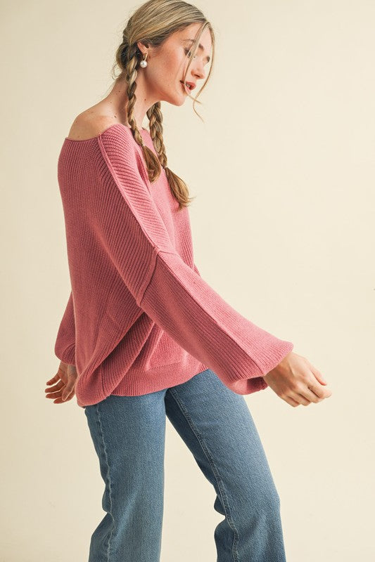 Boat Neck Ribbed Sweater Top | Rosewood