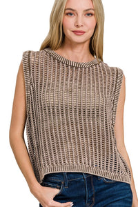 Acid Wash Fishnet Sweater Vest | Mocha