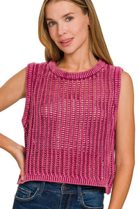 Acid Wash Fishnet Sweater Vest | Cabernet