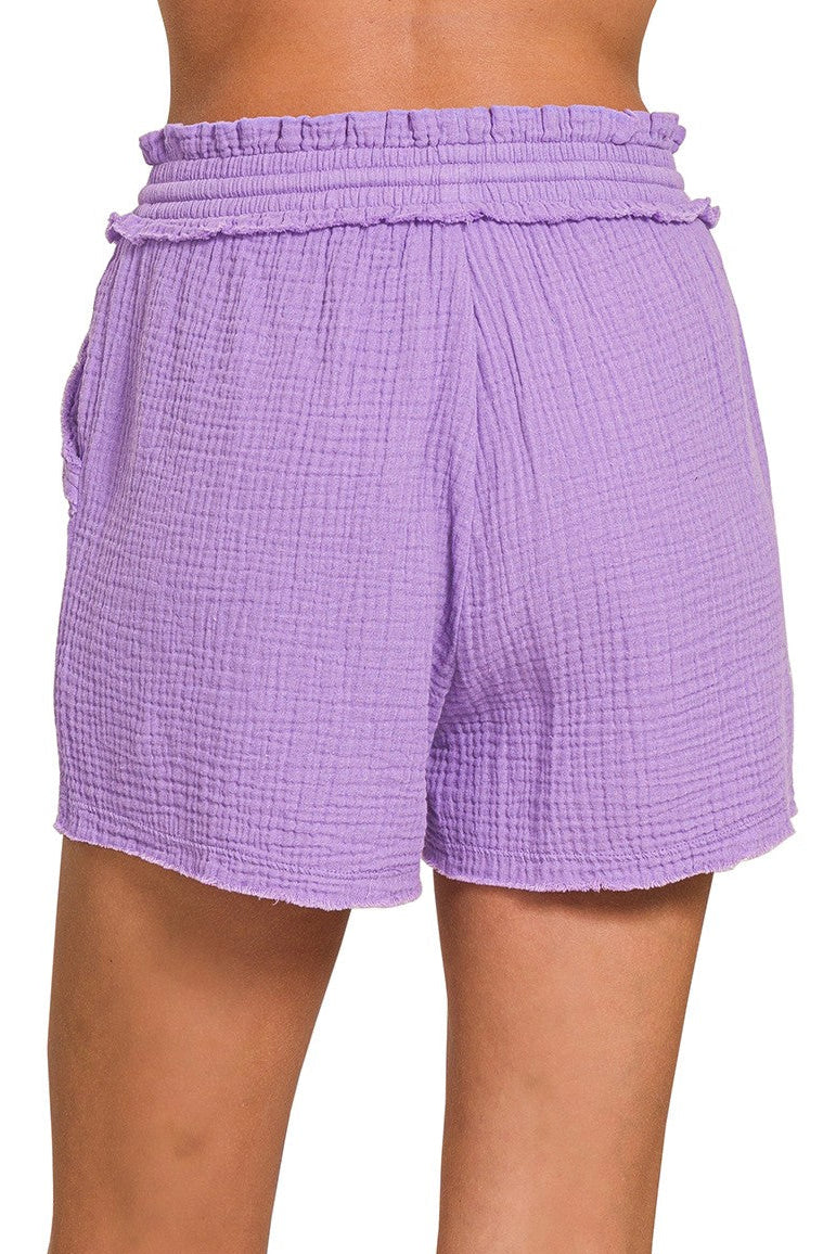 Double Gauze Drawstring Cotton Shorts | Lavender