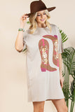 Howdy Cowgirl Foil T-Shirt Dress | Khaki