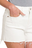 Raw Hem Stretch Denim Shorts | White