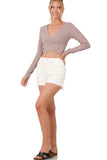 Raw Hem Stretch Denim Shorts | White