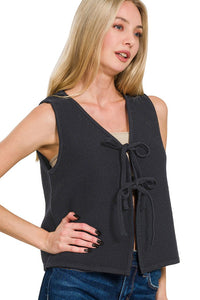 Tie Front Sweater Vest | Black